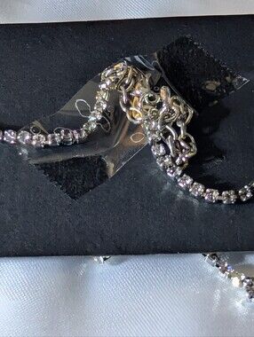 NWOT Silver Rhinestone Bow Drop Ankle Bracelet Tennis Chain Anklet